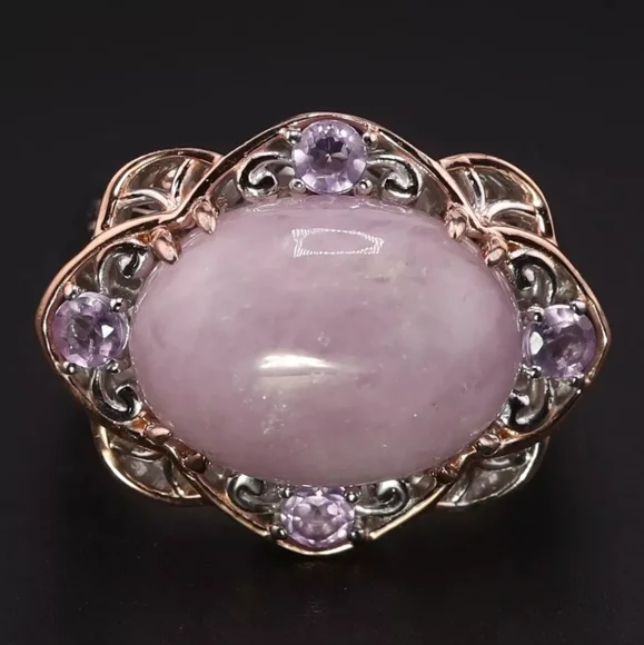Natural Kunzite & Amethyst Ring in Palladium Sterling Silver 18k RG Sz 6! - Picture 3 of 6